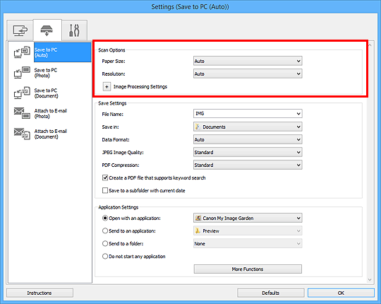 figure: Settings dialog box